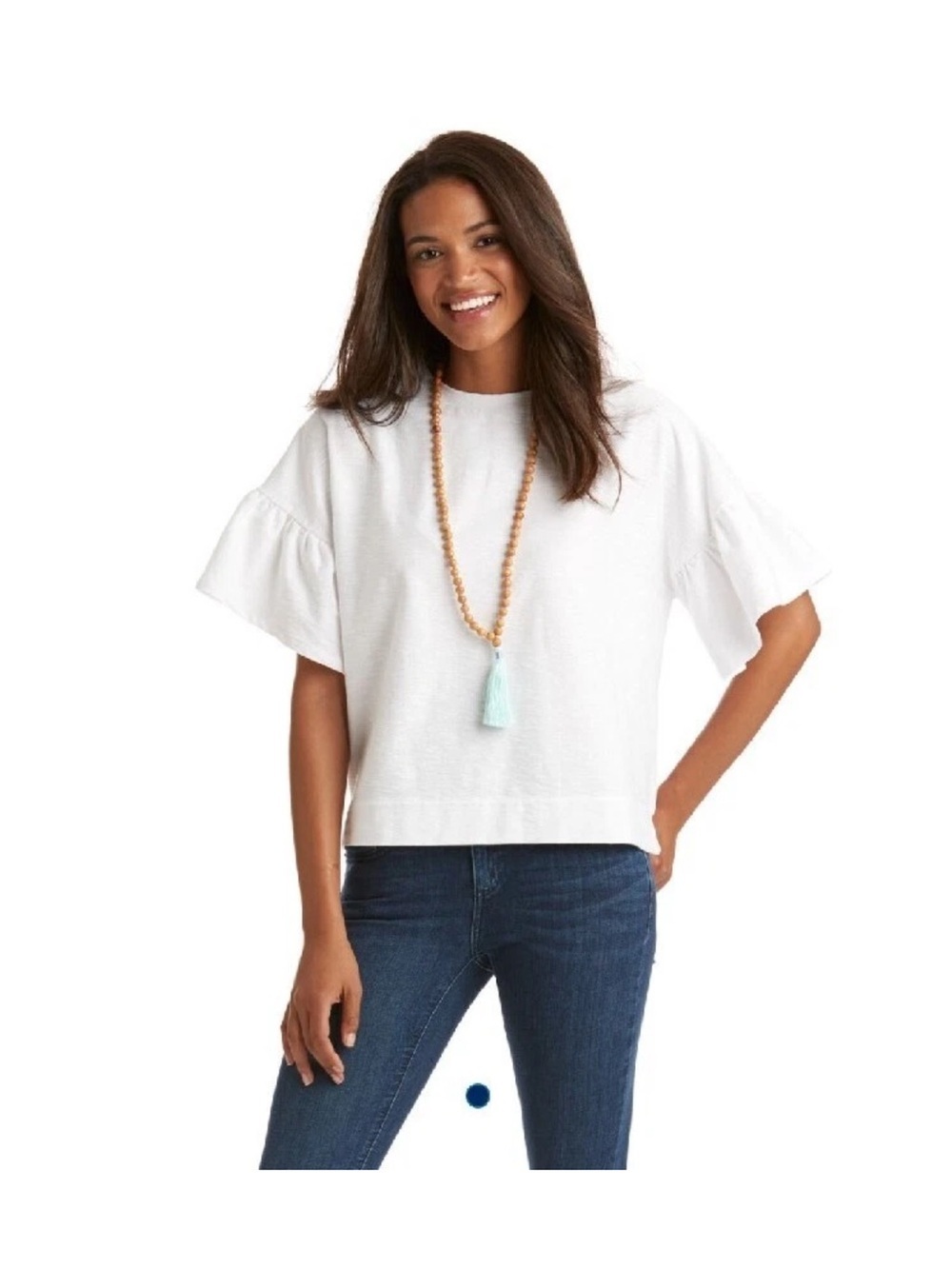 Vineyard Vines White Flutter Sleeve Boxy Knit Top Short Sleeve Size Xl